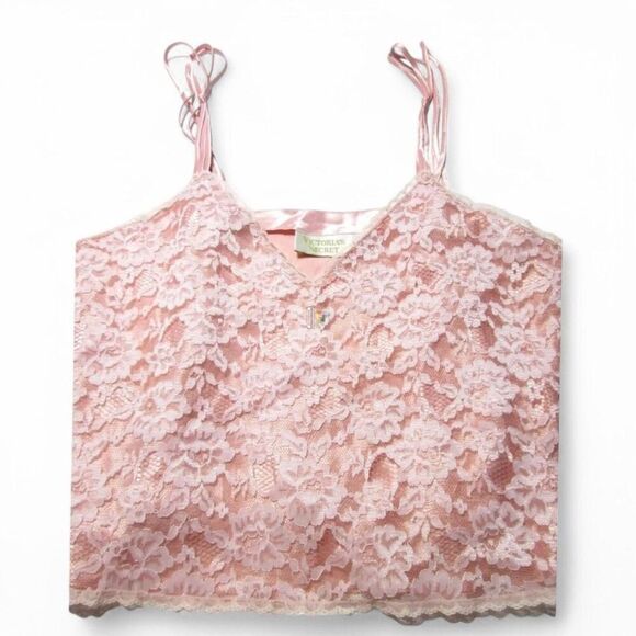 Victoria's Secret Other - Vintage 80s 90s Victorias Secret Gold Label light pink lace camisole cropped fit